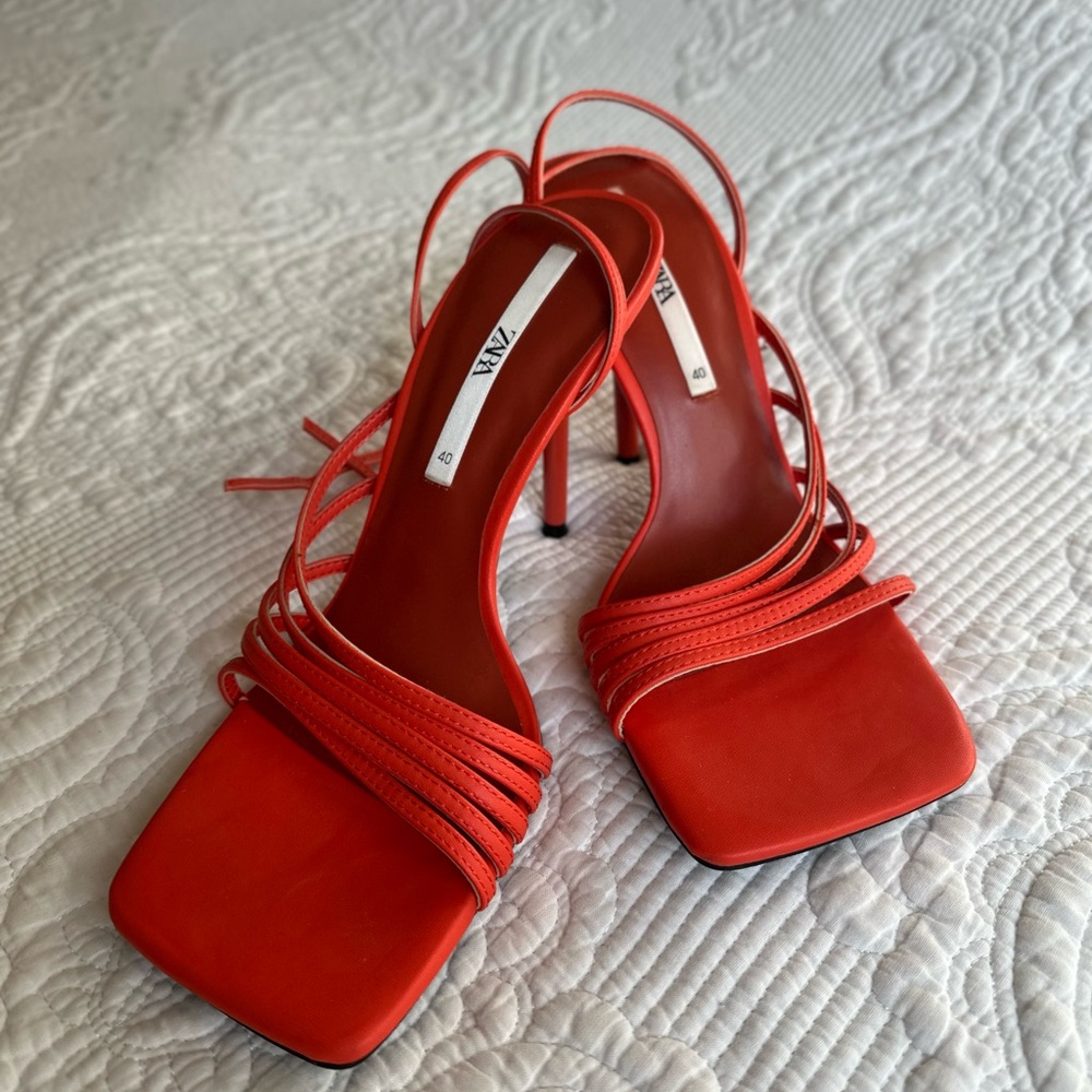 Zara Vibrant Orange Strappy Heels - Picture 2 of 4